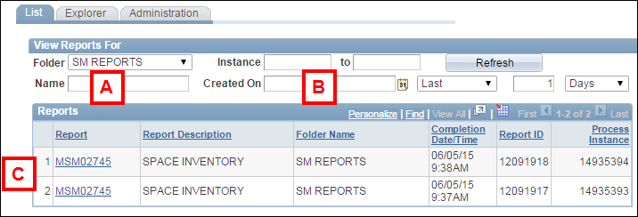 Screenshot of Report Manager List Page