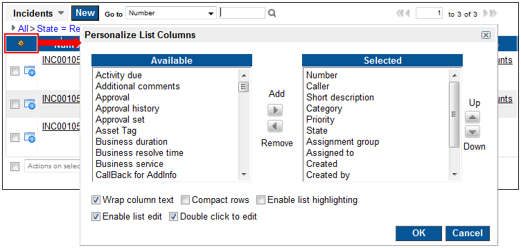 personalize list columns menu
