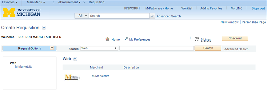 Create a M-marketsite Requisition from the Create Requisition page in M-Pathtways screenshot