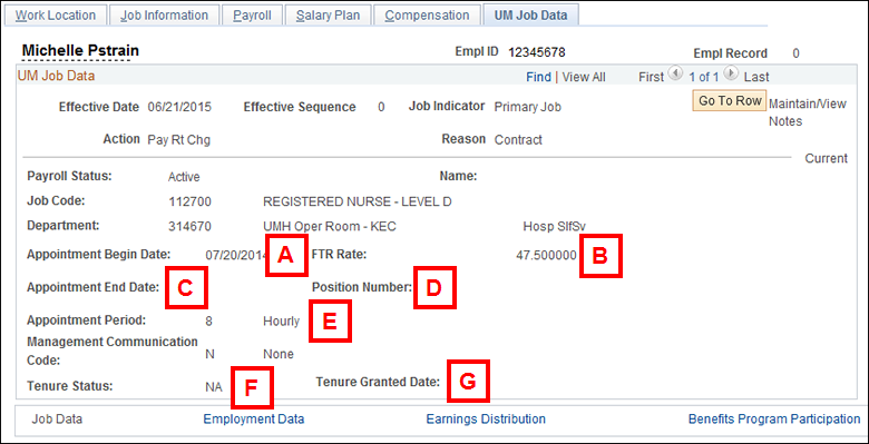 field descriptions for the UM Job Data page
