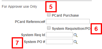 Purchasing Request Form - approver use only section - field location for step 5-7