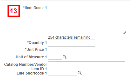 Purchasing Request Form - Item Description section - field location for step 13