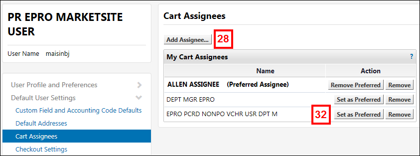 Cart Assignees page
