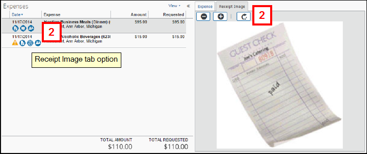 Field locations for step 2 receipt image tab option