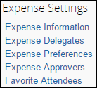 Expense Settings menu