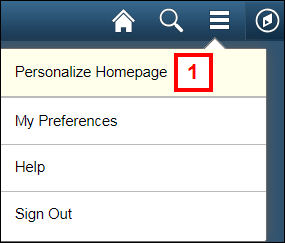 Action Menu Personalize Homepage.