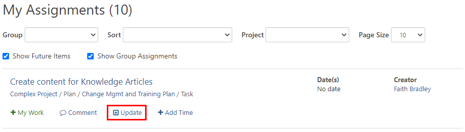 screenshot of my assignments page - add to my work button