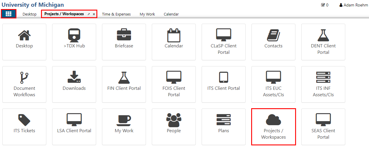 screenshot of applications menu