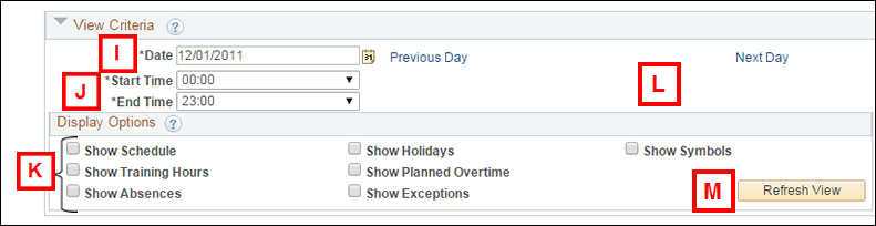 Daily Calendar Page – View Criteria Section screenshot