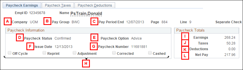Paycheck Earnings Page – Paycheck Information Section