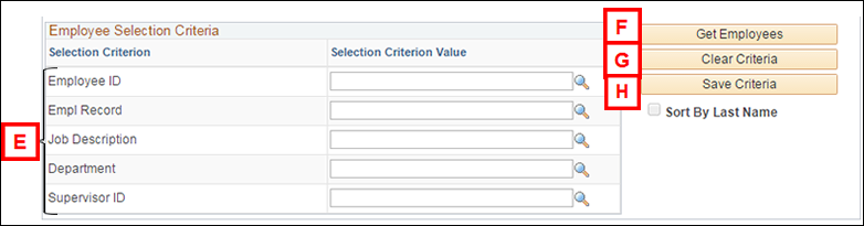 Daily Calendar Page – Employee Selection Criteria Section screenshot