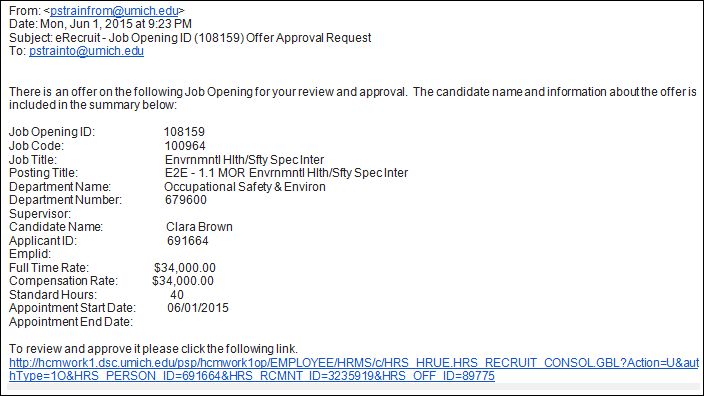 Approve Job Offer email