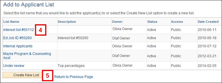 Add Applicant to List screen 