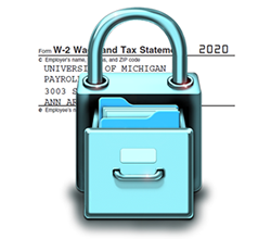 graphic of W-2 in locked file cabinet