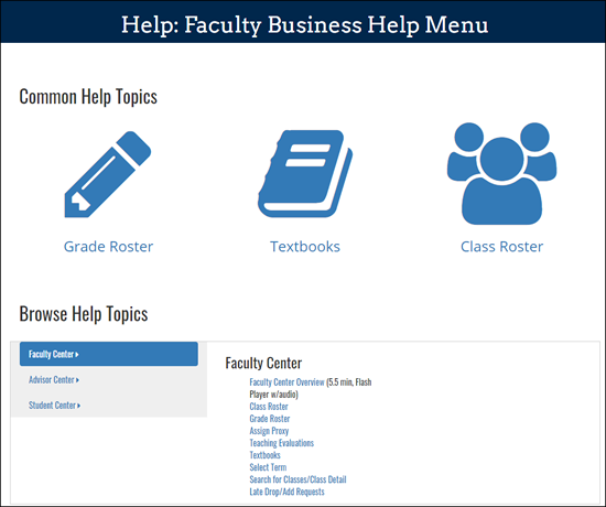 faculty business menu screenshot